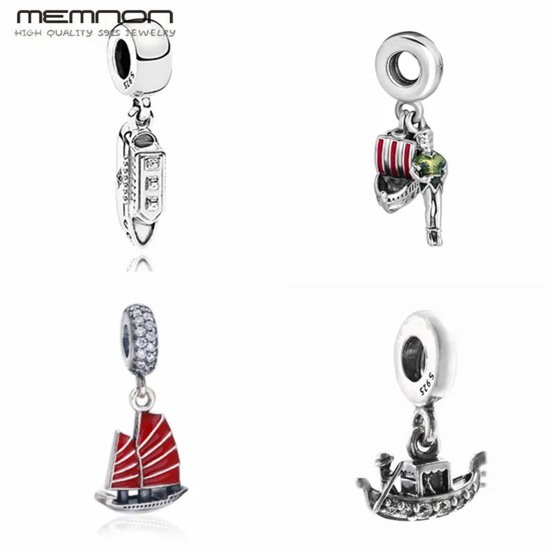 Red Enamel Chinese Junk Ship Venice Gondola Cruise Line Pendant Charms beads Fit Bracelet 925 Sterling Silver Bead Jewelry | Украшения и