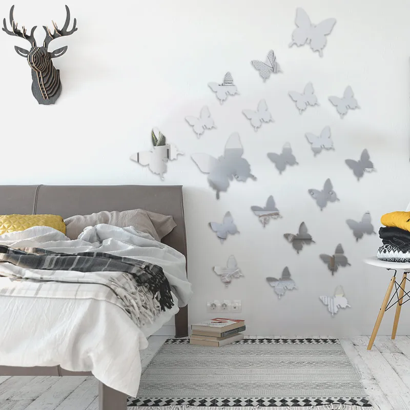

Nordic DIY Butterfly Wall Mirror Stickers Art Decorative Sticker Home Decor Wall Decals for Livingroom Fridge Phone