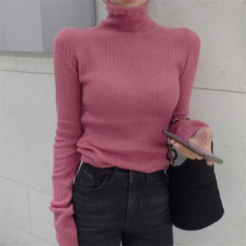 HziriP Chic Women Brief Turtleneck Slimming Knitted Jumpers Soft High Street 2021 Elegant Pullovers Basic Sweaters 3 Types | Женская