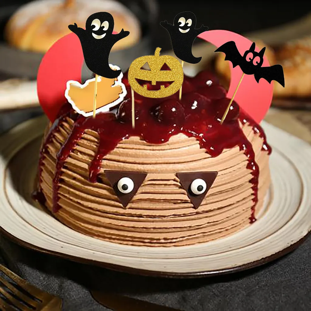 5 шт. декор для Хэллоуина торт Топпер Хэллоуин паук летучая мышь кошка Тыква DIY
