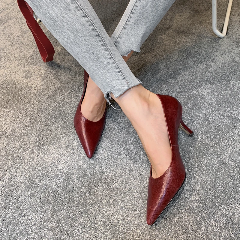 

Smirnova 2020 New arrival fashion office dress shoes stiletto high heels pointed toe women pumps genuine leather ladies shoes