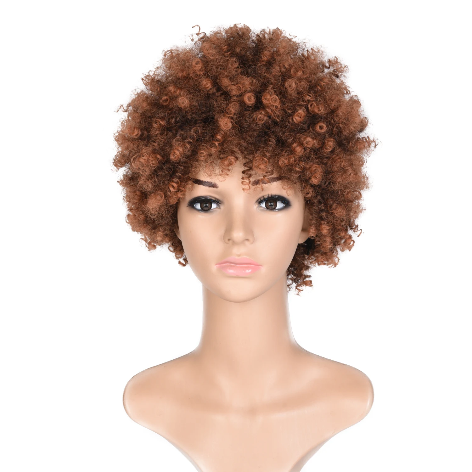 

Short Wigs For Black Women Afro Curly Brown Synthetic Hair