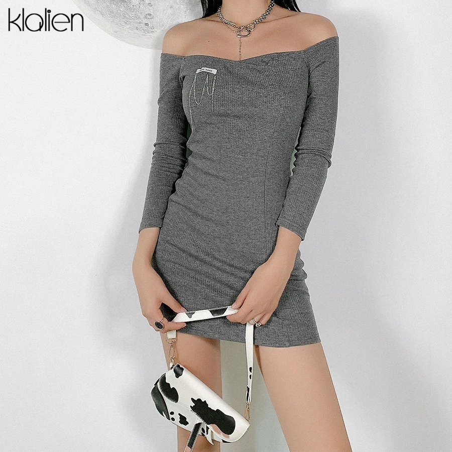 KLALIEN модное повседневное простое уличное облегающее платье для женщин осеннее