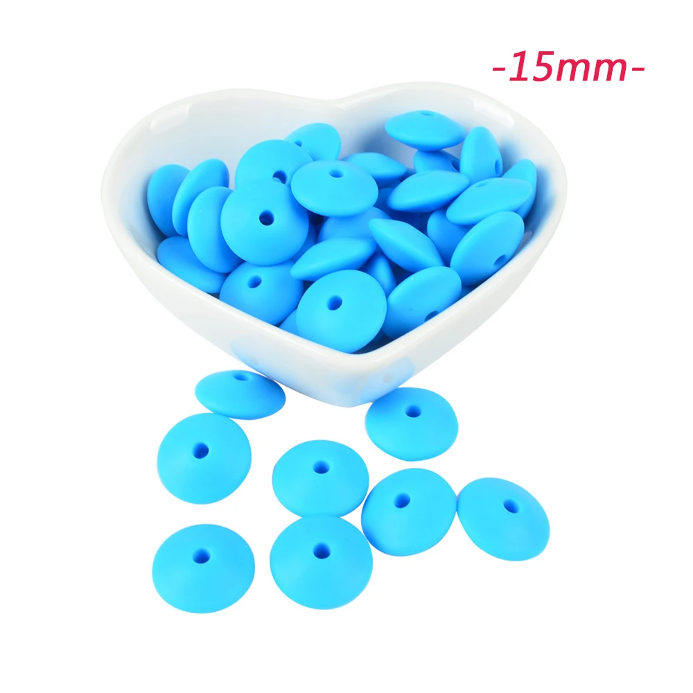 15mm deep skyblue LOFCA 100 шт. силиконовые бусины в форме чечевицы 12/15 мм Силиконовые Бусины россыпью детский прорезыватель BPA микроволновых печей DIY бусины для ожерелье-прорезыватель - Цвет: 15mm deep skyblue