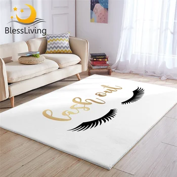 BlessLiving Eyelash Large Carpet For Living Room Gold Black Cute Eyes Center Rug Funny Bedroom Carpet for Fashion Girls Alfombra 1