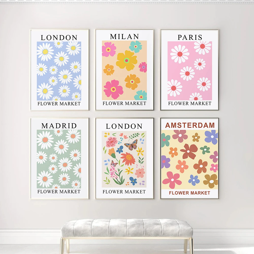

Abstract Flower Market Poster And Print Vintage Watercolor Wall Art Canvas Painting Nordic Wall Pictures Living Room Home Decor