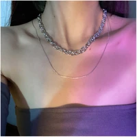 trendy jewelry two layer metal choker necklace popular design silvery plating hot selling women necklace for girl lady gifts