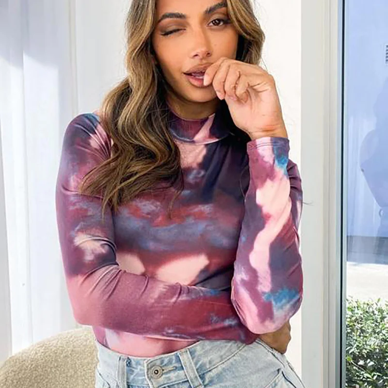 

2021 Women's Autumn Slim Fit Sexy Printed Round Neck Long Sleeve Shirt Hip Lifting Jumpsuit P21199