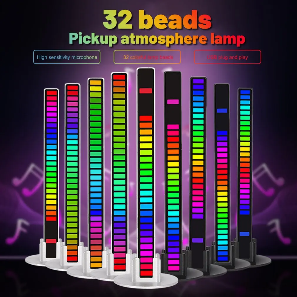 

Hot Car LED Voice-Activated Pickup Rhythm Light 32 LED RGB Colorful Car Sound Control Ambient Light For Car Home Decoration Lamp