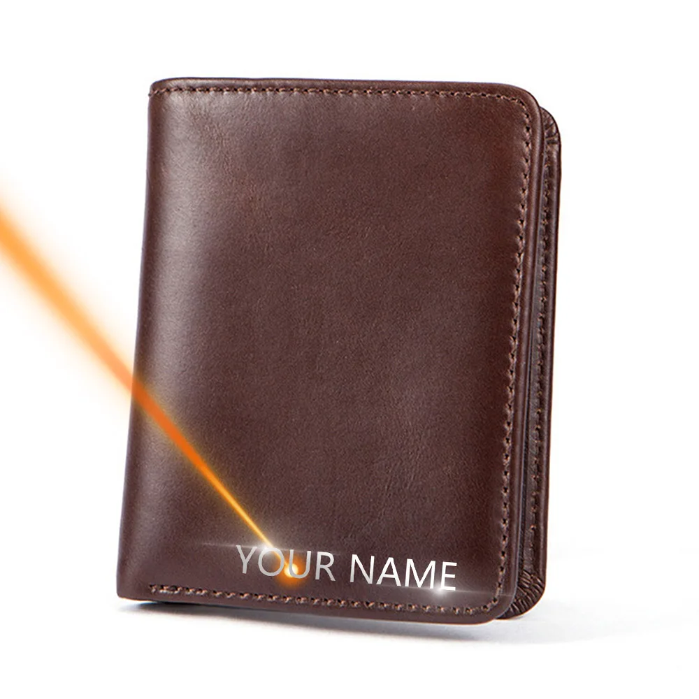 

2020 Men Wallets Name Engraving Genuine Leather Short Money Clip Casual Male Purses Vintage High Quality Brand Men Wallets