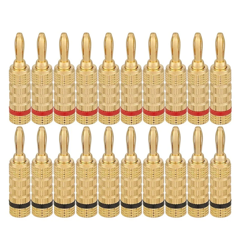 

WG-3333 24K Gold Plated Banana Plugs-Closed Screw Type, 10 Red + 10 Black