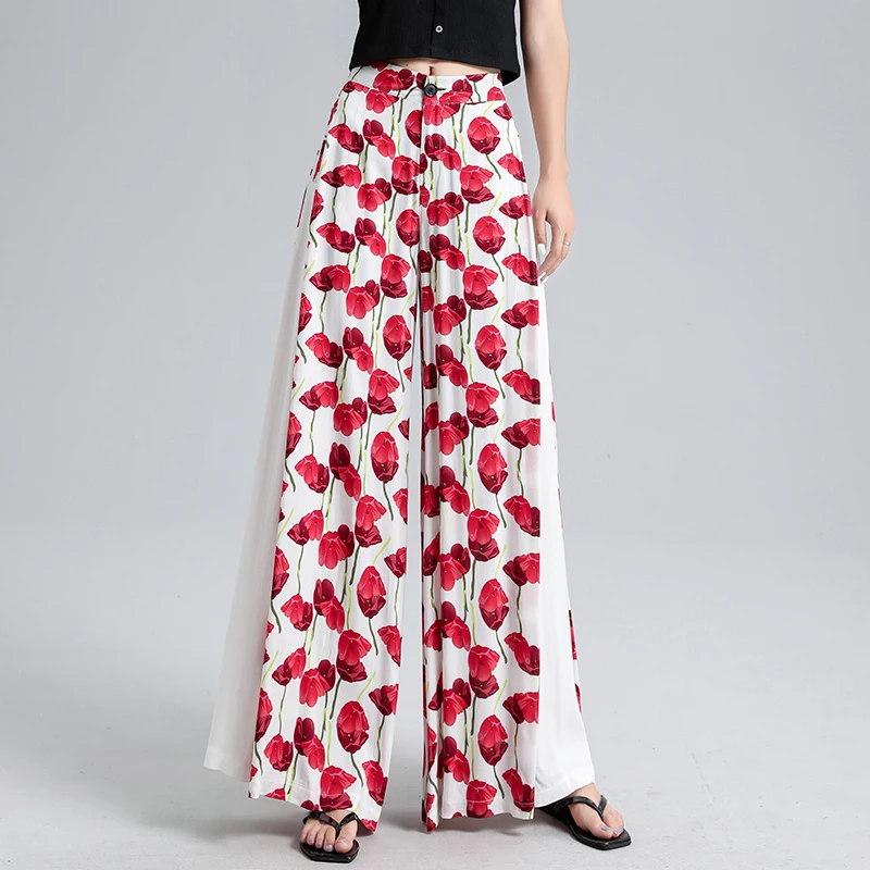 

Wide Leg Pants Women Casual Pant Retro Print Bohemian Elastic Waist Beach Vacation Plus Size 2021