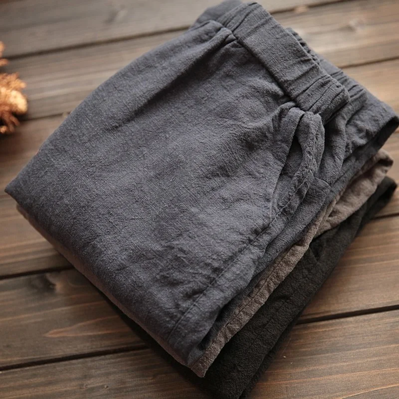

Oversize Cotton Linen Pants Women Elastic Waist Ankle Pants Casual Loose Harem Trousers Female Summer Solid Color Pant