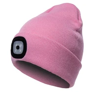 led wool hat led light knitted winter night fishing with light luminous hat women night running men night riding pink
