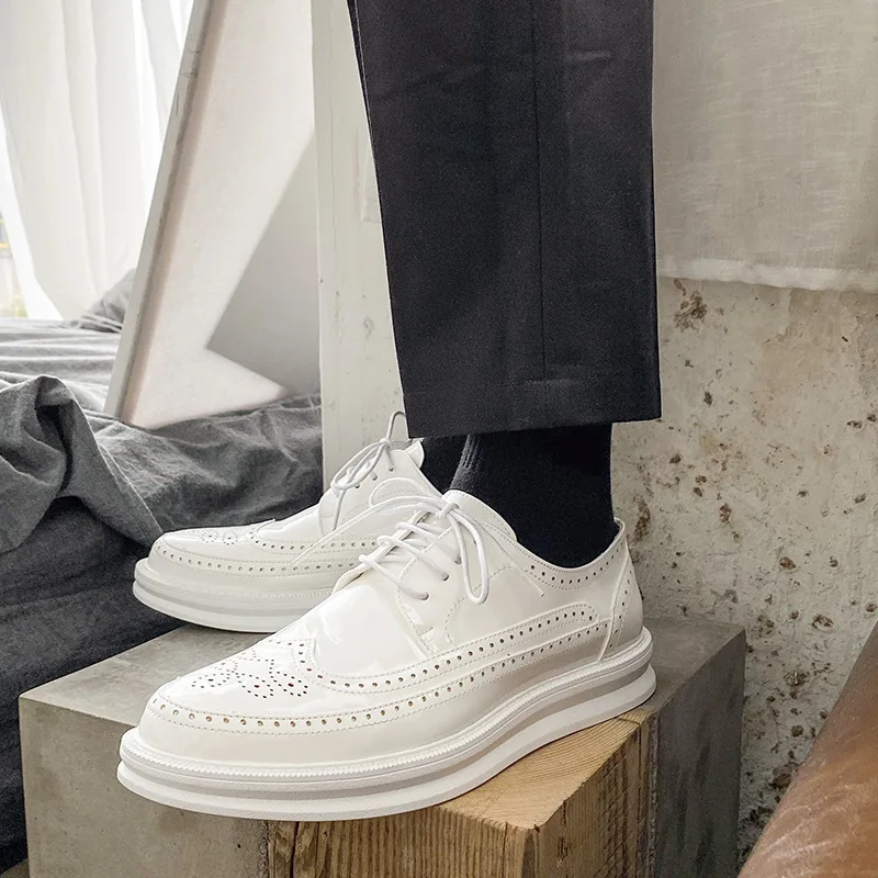 

Men Formal Shoes White Split Leather Business Casual Shoes Fashion Man Dress Office Wedding Oxfords Male Comfortable Footwear