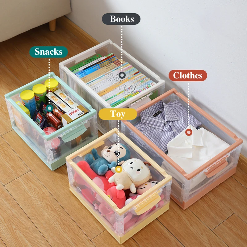 Foldable Storage Box Plastic Transparent With Cover And Rollers Large Capacity Waterproof Durable Home Car Sundries Arrange Case |