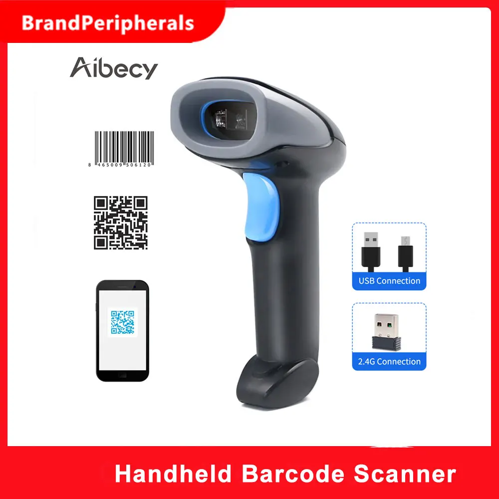 Aibecy ручной сканер штрих кода 1D/2D/QR Сканер 2 4G беспроводной и USB проводной