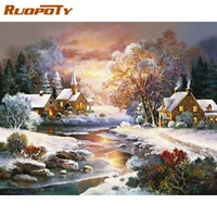 ruopoty pictures by numbers kits for kids christmas sunset in winter scenery painting by number framed home wall decor artwork