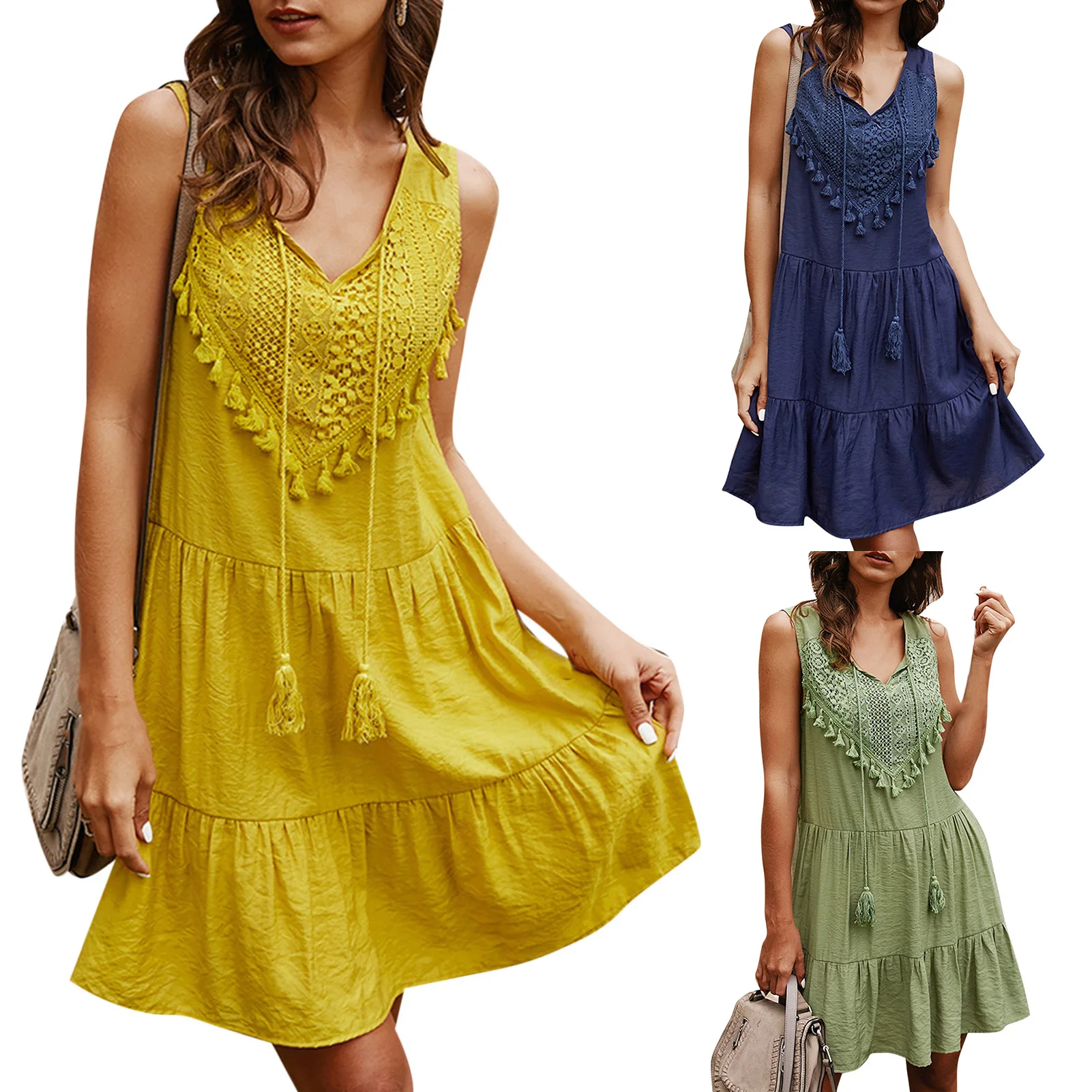 

Casual Summer Dress Boho Short Sleeve Woman Dress Female Loose RUFFLES Mini Dresses For Women 2021 Robe Femme