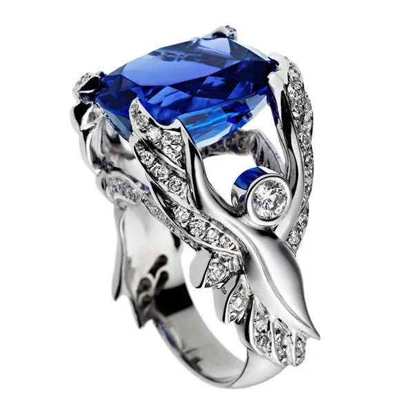 Visisap Creative Angel Wings Ring 10mm Blue Zircon Rings for Women Anniversary Birthday Gifts Seller Recommended Jewelry B2956 | Украшения