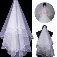 sexy gathered romantic women white pearl long mantilla bride veil for wedding 2022