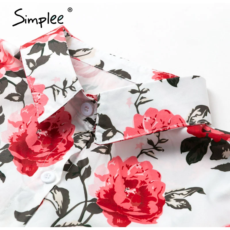 Simplee Floral print women blouse shirt Vintage long sleeve female top Streetwear v-neck plus size office ladies | Женская одежда