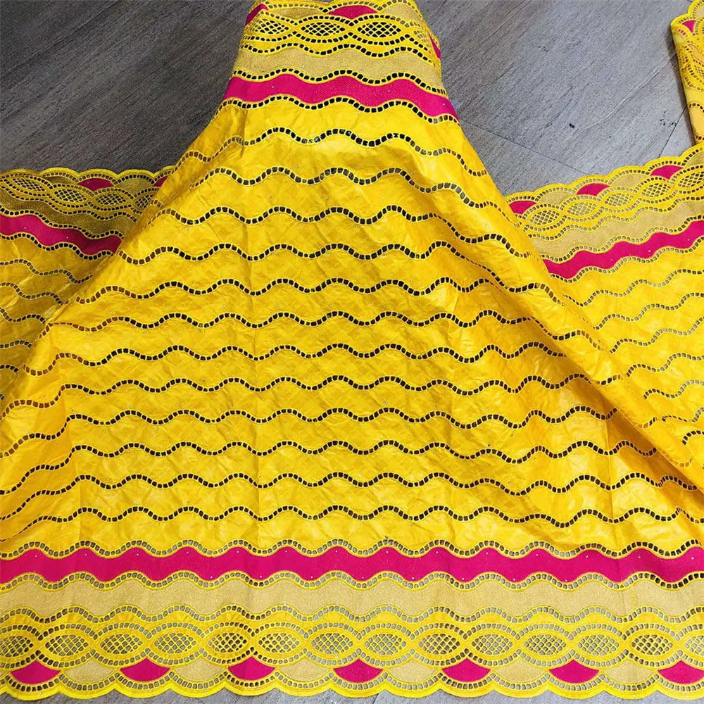 

New Arrival African Lace Fabric High Quality Bazin Riche Lace Embroiderey white Cutout Cotton For Wedding Sew