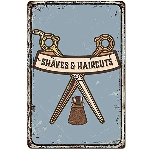 

Original Vintage Design Shaves Haircut Tin Metal Signs Wall Art | Thick Tinplate Print Poster Wall Decoration for Barber Shop