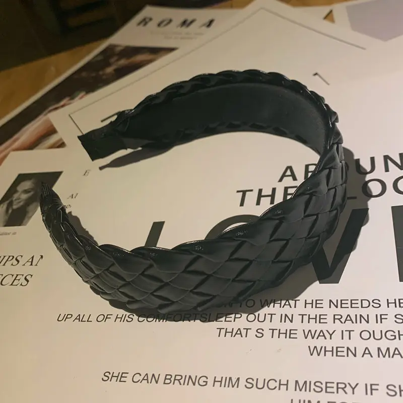 

New Fashion Women Hairband Wide Side Braided PU Headband Top Quality Handmade Turban Adult Casual Hair Accessories