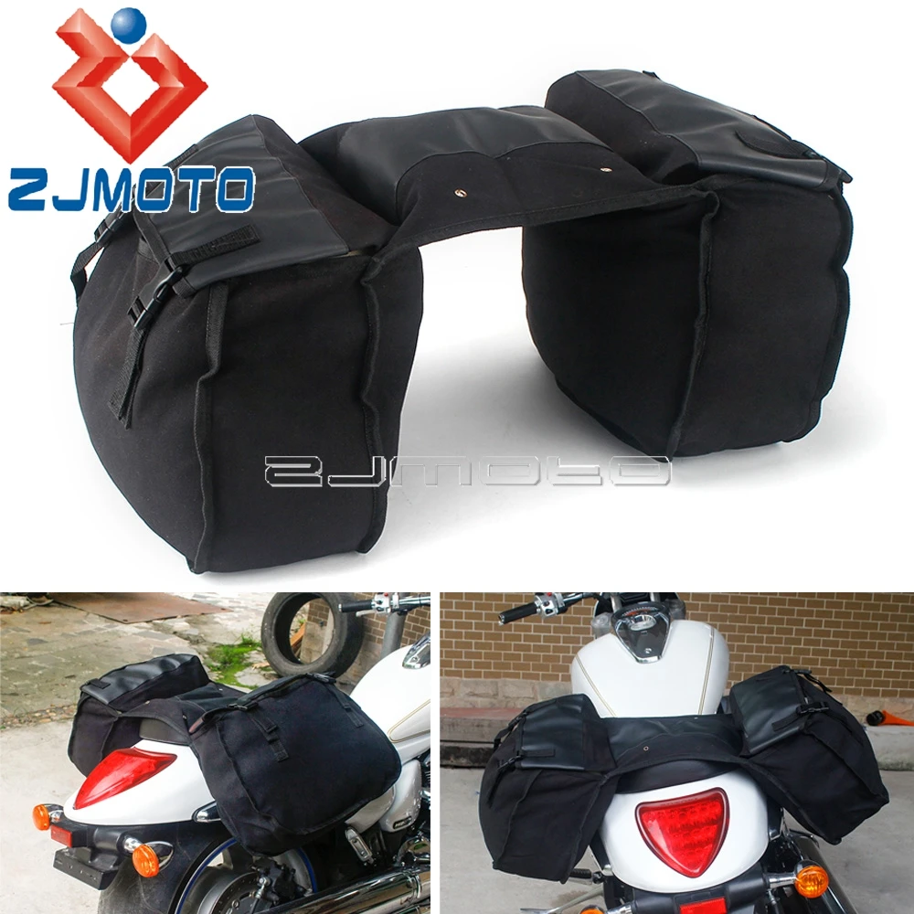 

35-40L Large Capacity Motorcycle Touring Saddle Bag Black Canvas Panniers Motorbike Cargo Luggage Box Side Tools Bag Universal