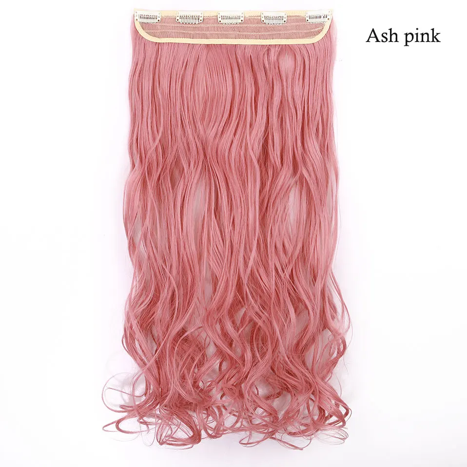 ash pink S-noilite, 47 цветов, 24 дюйма, длинные волнистые женские волосы на заколках, цельные синтетические волосы для наращивания, черный, коричневый, накладные волосы на заколках для женщин - Цвет: ash pink