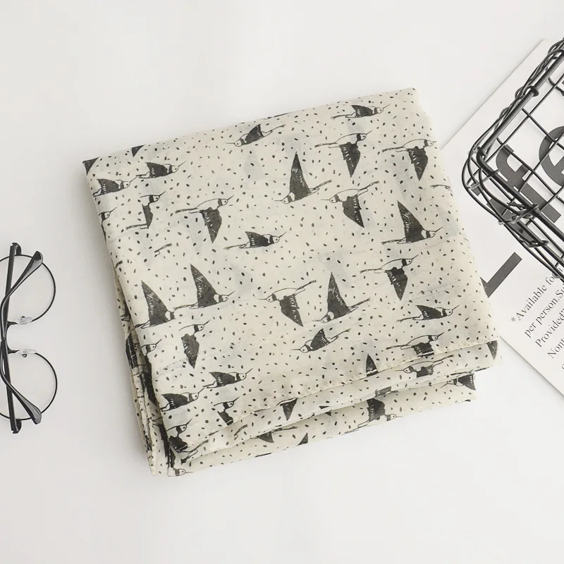Japanese Point Flying Swallow Printed Cotton and Linen Scarf Travel Sunscreen Shawl Korean Edition Fashion SilK |