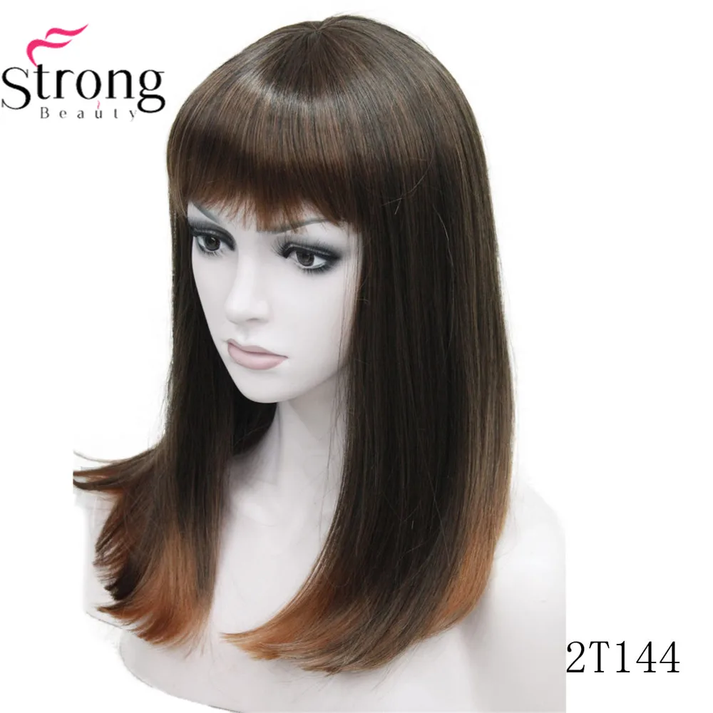 StrongBeauty Женские синтетические парики волосы черный/Блонд длинные прямые аккуратная челка стиль Natura парик волосы