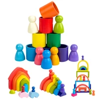 wooden blocks rainbow arched natural wood blocks kids montesori toys stacking balance jenga game educational toys for children