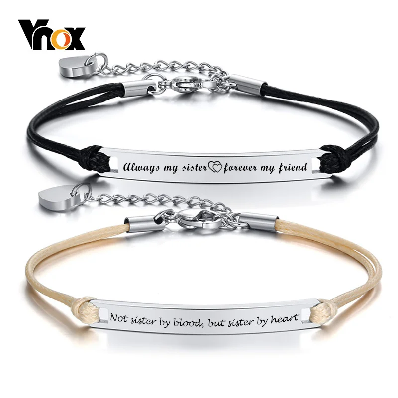 

Vnox Temperament Personalized Bracelets for Women Sisters Adjustable Stainless Steel with Heart Charm Elegant BFF Jewelry Gift