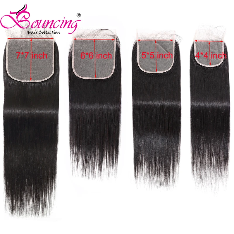 Прыгающие прямые бразильские Remy человеческие волосы пряди с закрытием 4x4 5x5 6x6 закрытие шнурка F& M часть натуральный черный низкий коэффициент