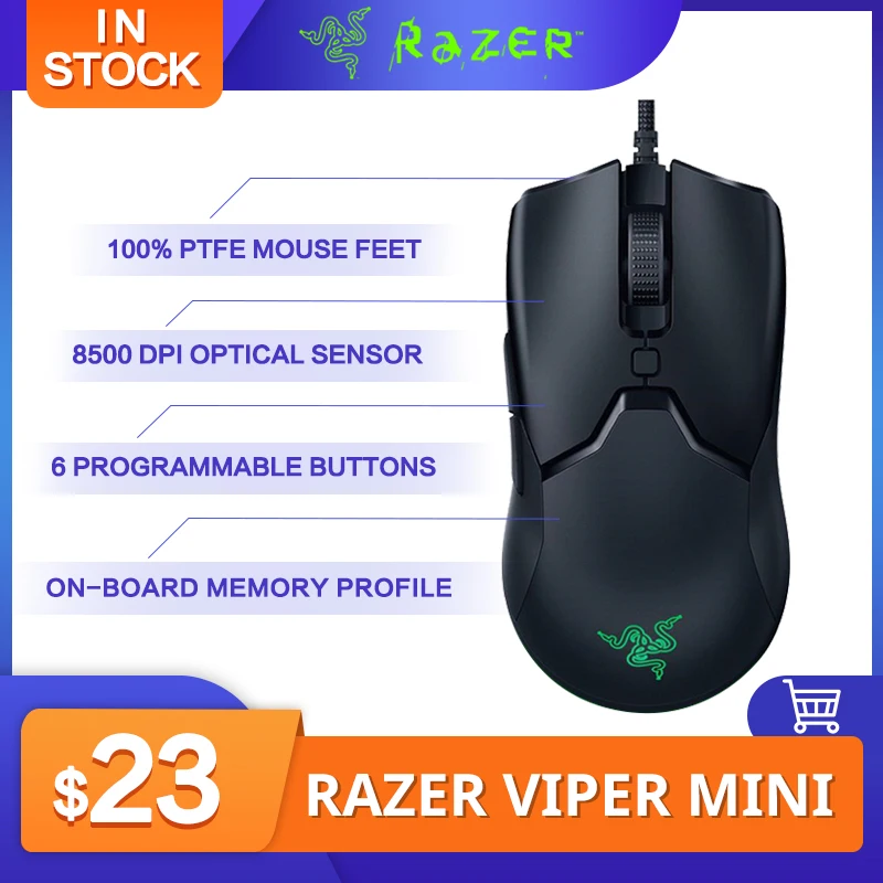 Игровая мини-мышь Razer Viper, 61 г, ультрасветильник дизайн CHROMA RGB светильник, 8500 DPI, мышь с датчиком Optail - изображение