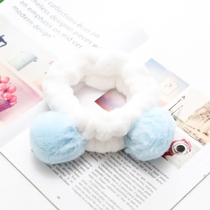 Light blue Helisopus эластичная мягкая флисовая повязка на голову с милыми пандами для женщин, макияж, душ, мытье лица, спа-маска для головы - Цвет: Light blue