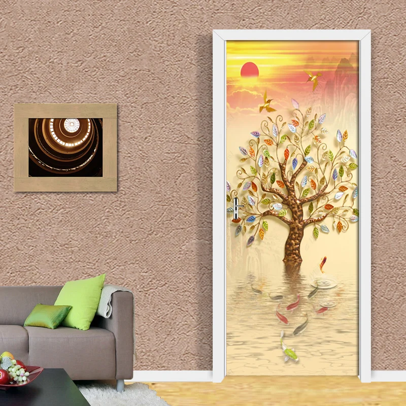 Наклейка на дверь золотой густое дерево гостиная спальня обои ПВХ самоклеющиеся