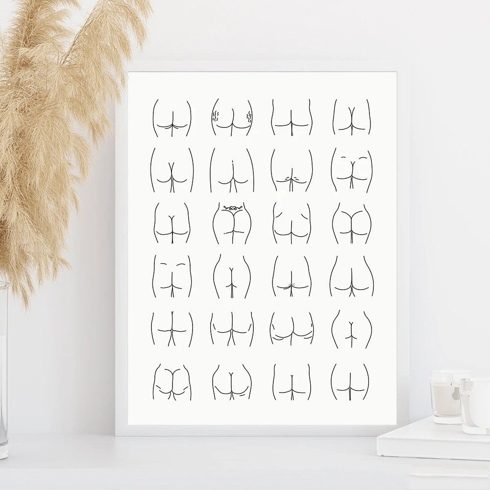 Funny Bathroom Wall Art Butt Line Art Drawing Minimalism Canvas Painting Nordic Posters and Prints Wall Pictures for Living Room 1