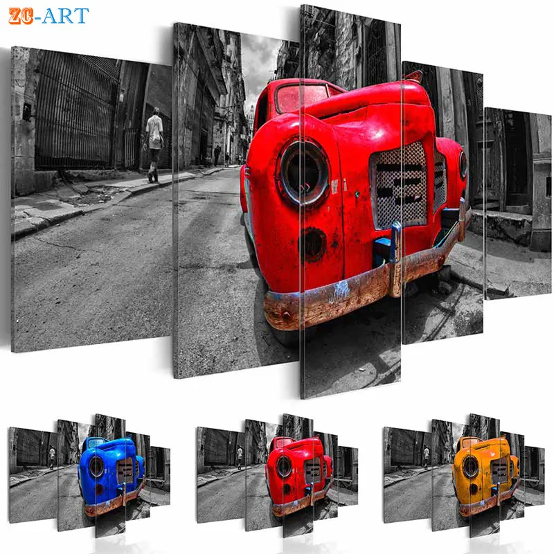 Постеры и принты уличных автомобилей Картина на холсте искусство 5 панелей