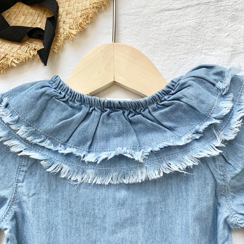 Милое Новое Осеннее теплое платье для маленьких девочек джинсовые однотонные