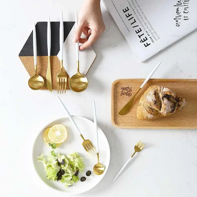 4 шт./компл. набор столовых приборов черного и золотого цвета посуды Португалия