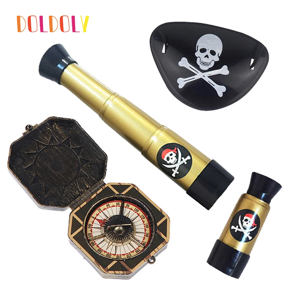 3Pcs/Set Children Pirate Eye Patch with Skull Telescope Compass Dress Up Prop Toy Halloween Theme Party Decorations Gifts - купить по