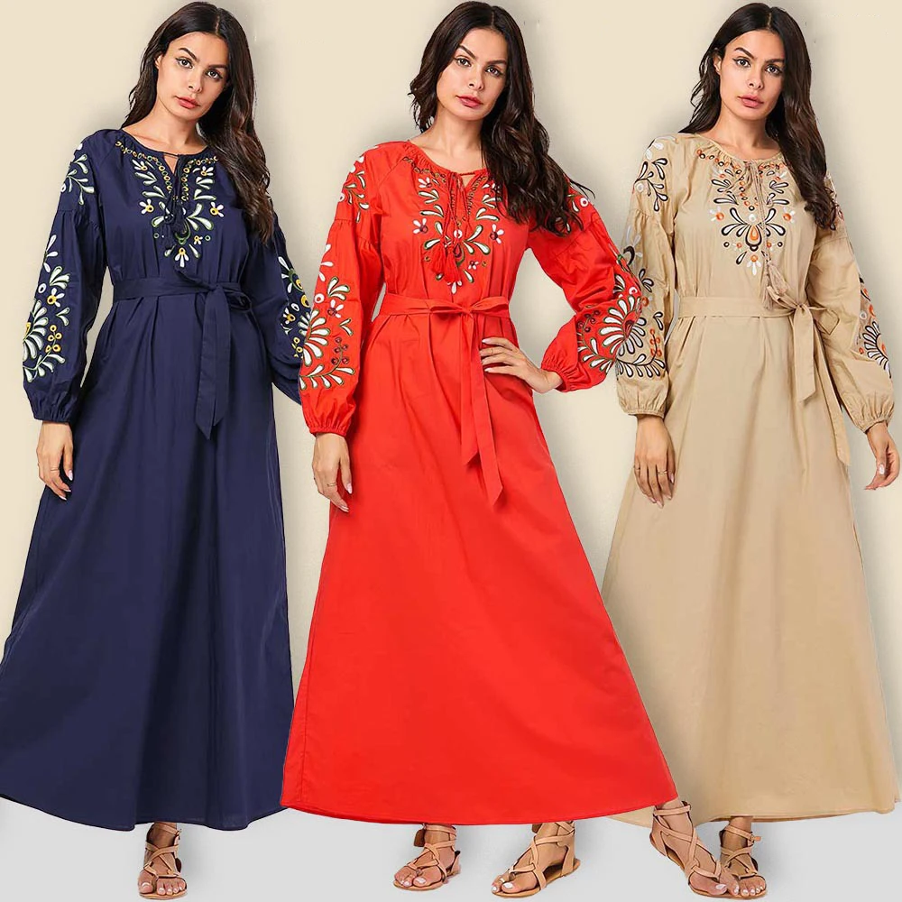 Мусульманское платье мусульманская одежда макси абайя с цветочной вышивкой