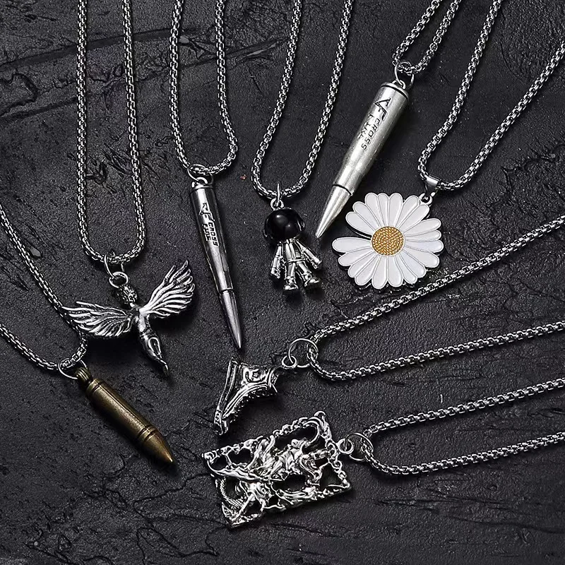 

Necklace man hip-hop minimalist titanium steel astronaut Chrysanthemum Angel Boy Dolphin Guan Yu bullet pendant