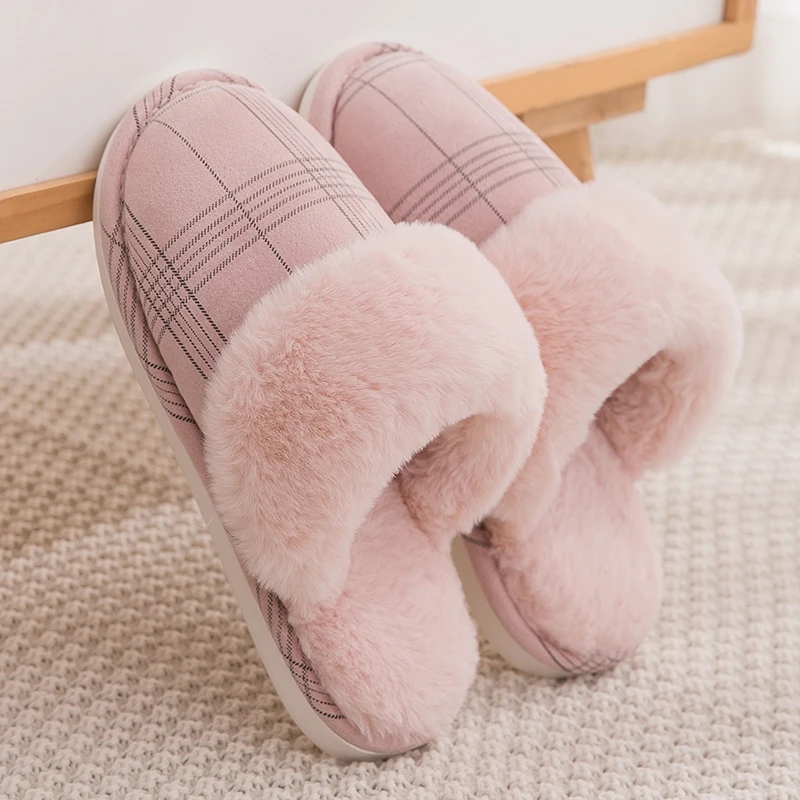 Women's slippers Fur Slippers Winter Warm Big Size 36-44 Plush Non Slip Home shoes Indoor Loves Couple Floor Shoes Bedroom