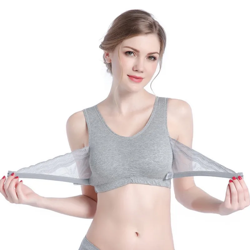 Women Underwear Wire Free Cotton Gathered Seamless Comfortable Bra Solid Smooth Ladies Full Cup Front Closure Push Up | Женская одежда