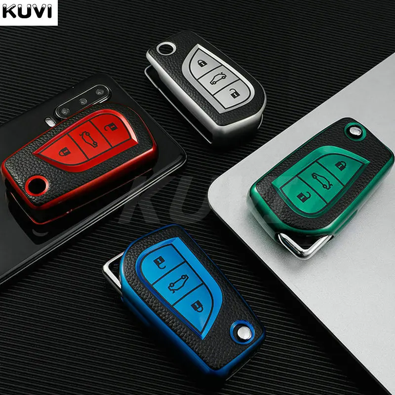Кожаный чехол-книжка для автомобильного ключа из ТПУ чехол Toyota Hilux Yaris RAV4 Corolla Avensis