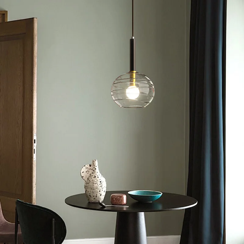 

Nodic Luxury Stripe Globe Pendent Lights Modern Designer Copper Glass Hanging Lamps for Living Room Cafe Decor Light Fixtures